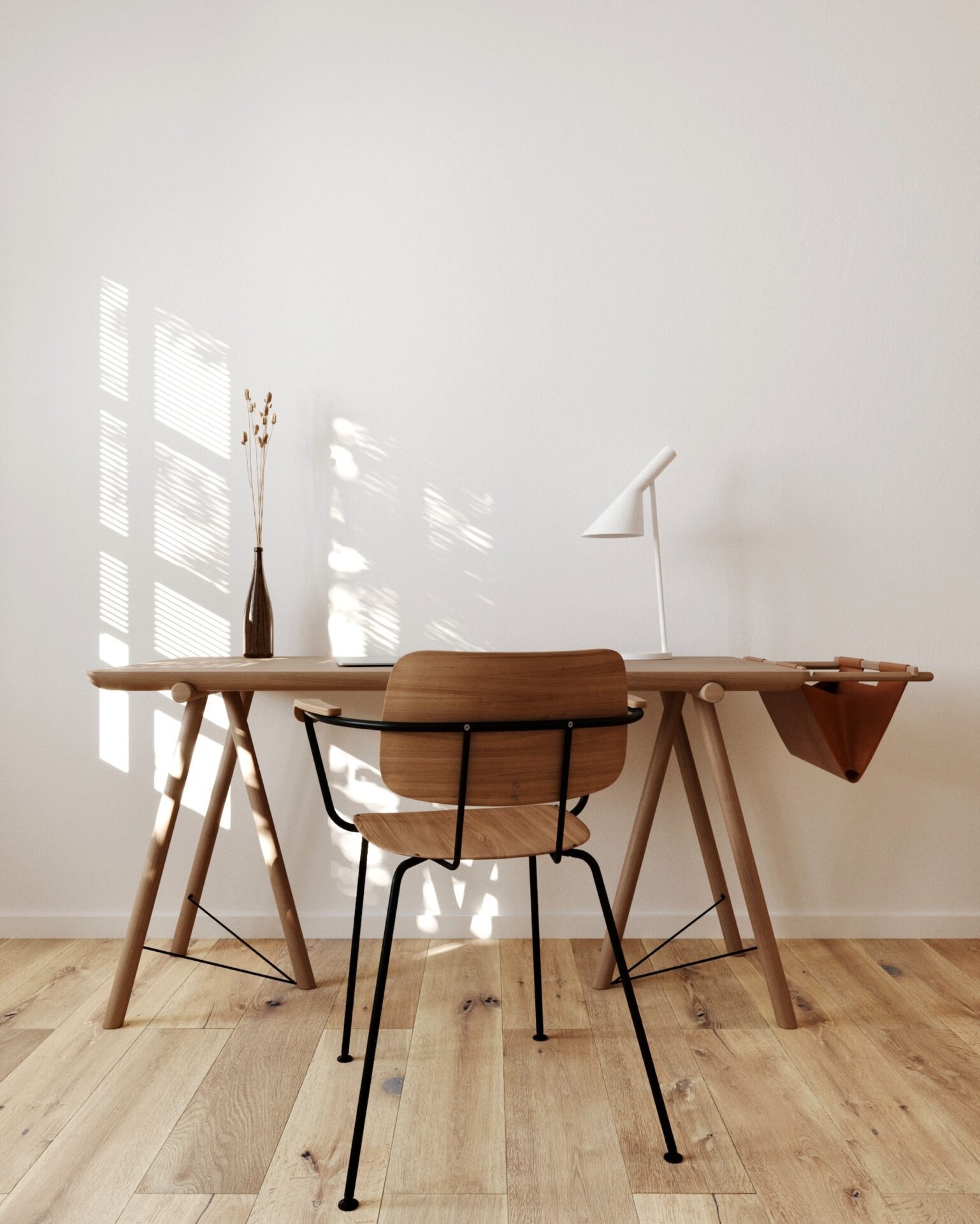 A wooden table and chair in a home